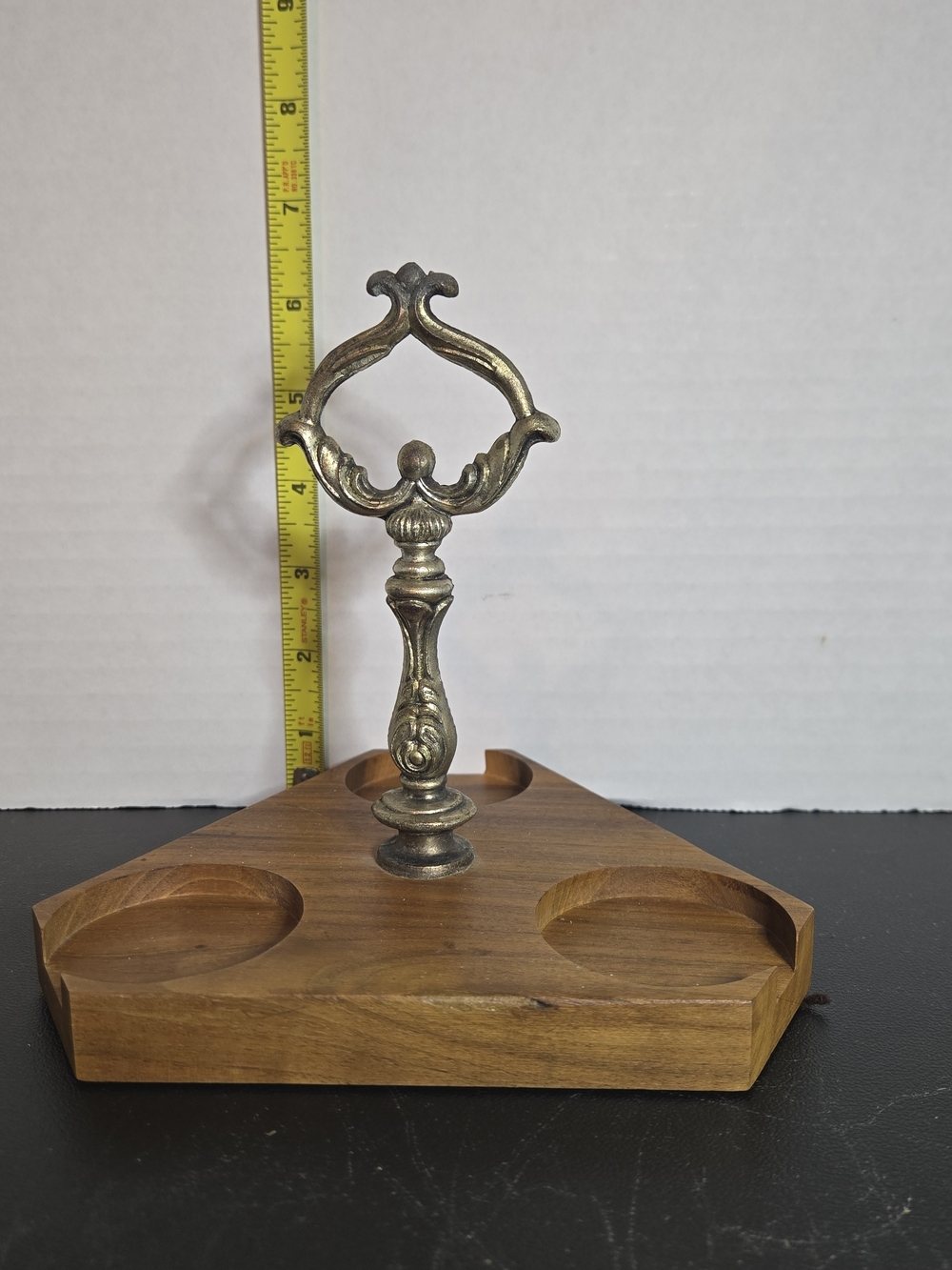 Vintage MCM Mid Century Silver Holder & Wood Bar Condiment Caddy Server Tray